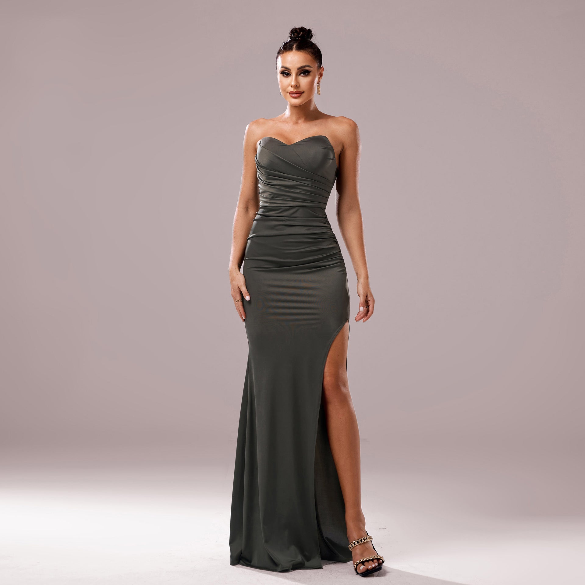 Women Clothing Chest Wrapped off Neck Slim Fit Sheath Cocktail Fishtail Evening Dress