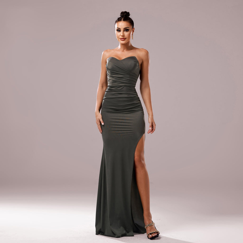 Women Clothing Chest Wrapped off Neck Slim Fit Sheath Cocktail Fishtail Evening Dress