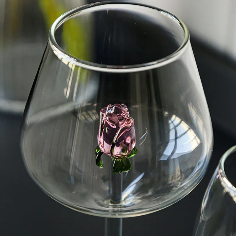 DecorBites™ 3D Rose Stemware Wine Glass, Champagne Flute - Lovely Gift Home Decor
