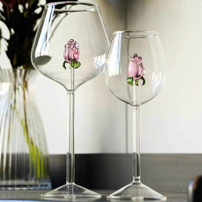 DecorBites™ 3D Rose Stemware Wine Glass, Champagne Flute - Lovely Gift Home Decor
