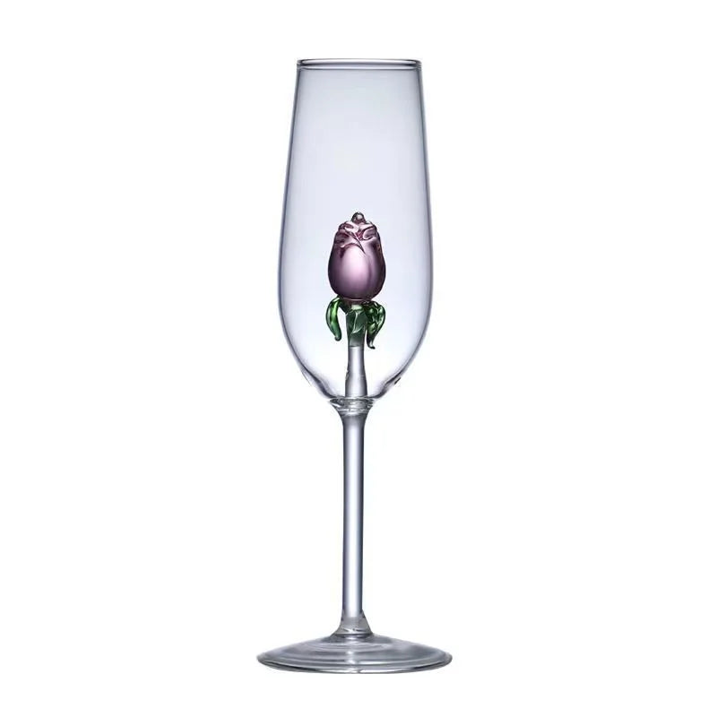 DecorBites™ 3D Rose Stemware Wine Glass, Champagne Flute - Lovely Gift Home Decor