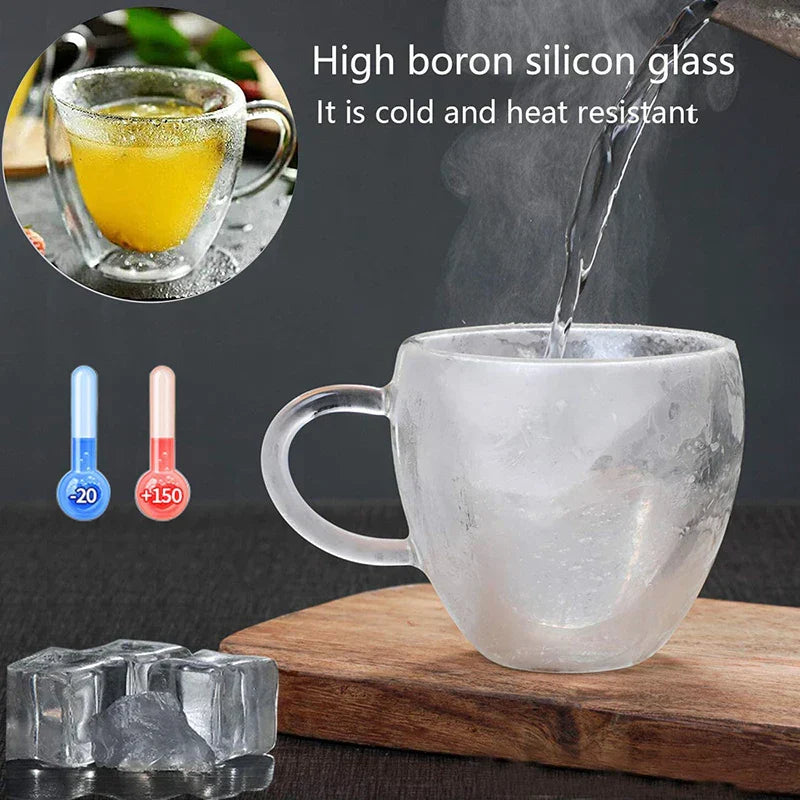DecorBites™ Heart Love Glass Coffee Mug Cup Set for Drinking Tea Juice Water Gift.