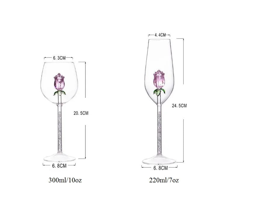 DecorBites™ 3D Rose Stemware Wine Glass, Champagne Flute - Lovely Gift Home Decor