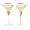 Diamond Collection 2 Piece Stemmed Martini Set - Rhinestone For Drinking Martinis, Manhattans, Vodka, Gin, Cocktails Gold Accent Cocktail Glasses, Perfect For Any Bar or Party 10oz - Swarovski Style by The Wine Savant